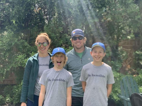 Mom, dad, and children at the virtual walk for Boston Children's Hospital